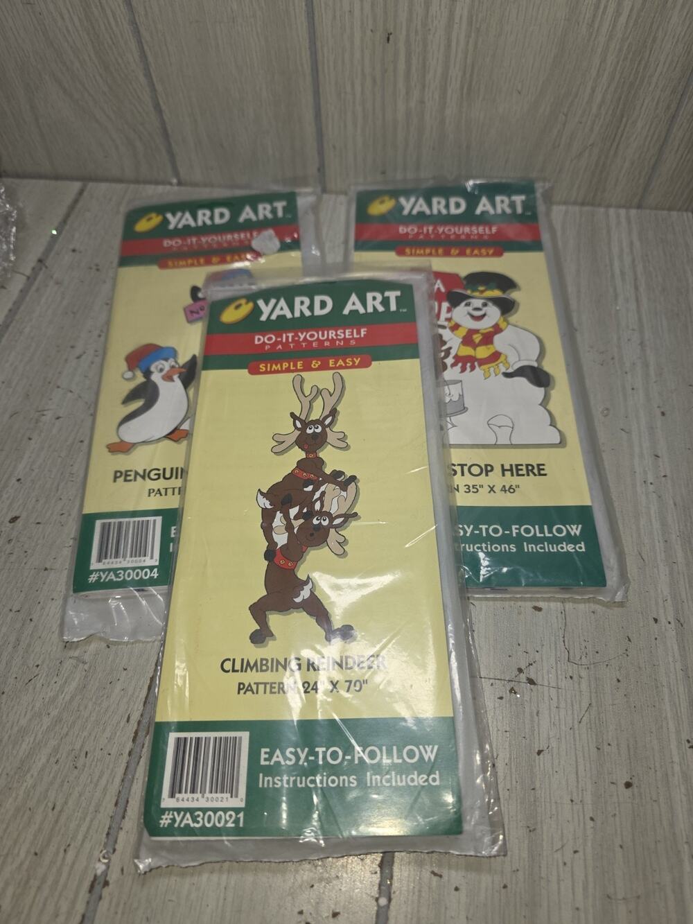 Vtg 1998 Yard Art Do-It Yourself Patterns Reindeer Snowman Penguins Set Of 3